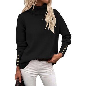 Women’s Turtleneck Sweater Knit Long Sleeve High-Low Hem Casual Fashion